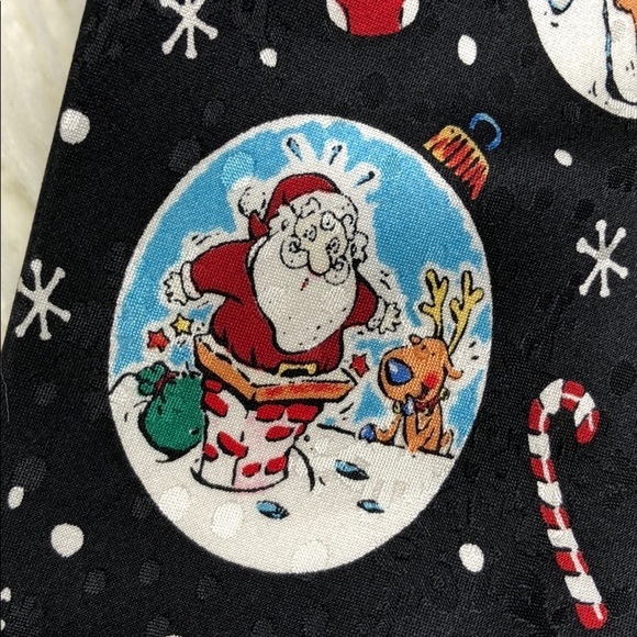 NWT Silk Tie Santa Tie Christmas Tie John Ashford Santa Christmas Holiday Black - Picture 10 of 11
